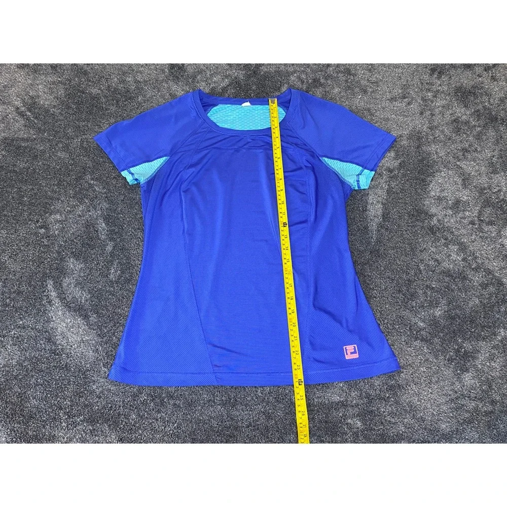 Fila Sport Womens Blue Turquoise Mesh Back Athletic Short Sleeve Shirt Size L
